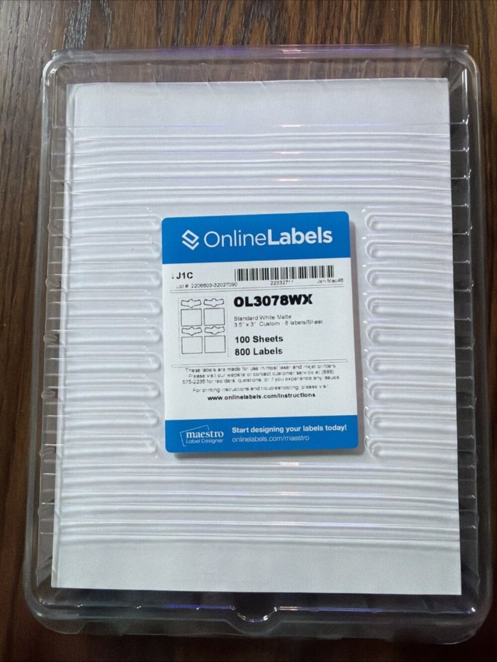 3.5” X 3” Labels White 100 sheets 8 per sheet 800 labels OL3078WX
